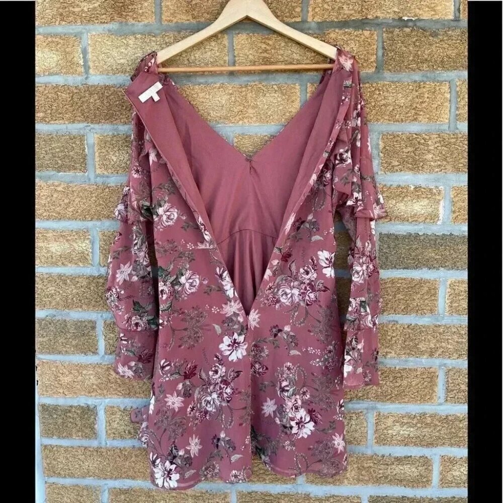 Wayf floral ruffle long sleeve dress large - Picture 10 of 11